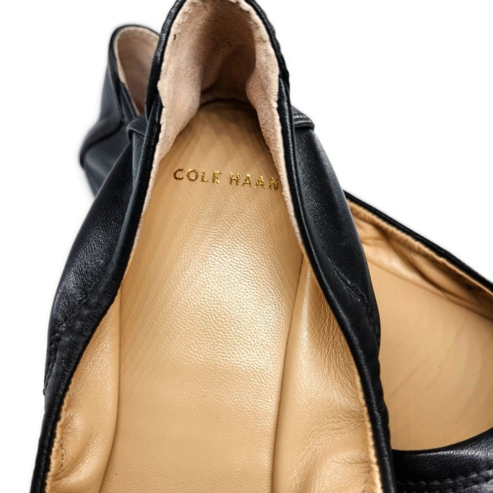 Cole Haan Black Smooth Leather Round-Toe Elasicized Sides Slip-On Ballet Flats - Picture 8 of 12